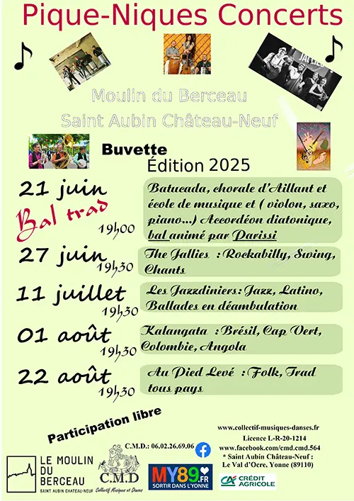 Pique Niques Concerts Moulin du Berceau Saint Aubin Chateau Neuf 2025.webp