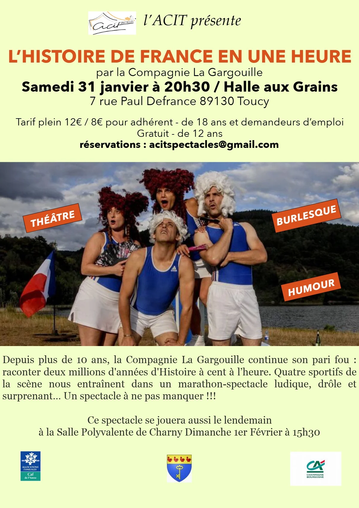 Spectacle : "L'histoire deFrance en une heure" de Réda Samoudi par la Compagnie La Gargouille – Toucy (Halle aux Grains) (affiche de l’événement)