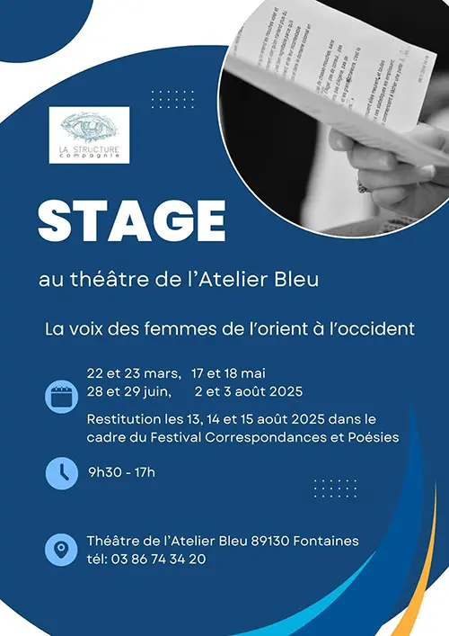 Stage Theatre La Voix des femmes de l orient a l occident Atelier Bleu Fontaines 2025.webp
