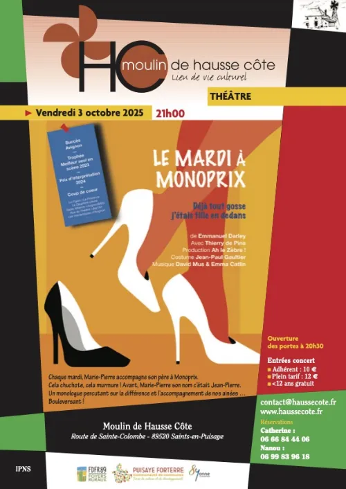 Théâtre : "Le mardi à Monoprix" de Emmanuel Darley avec Thierry de Pina – Saints-en-Puisaye (Le Moulin de Hausse Côte) (affiche de l’événement)