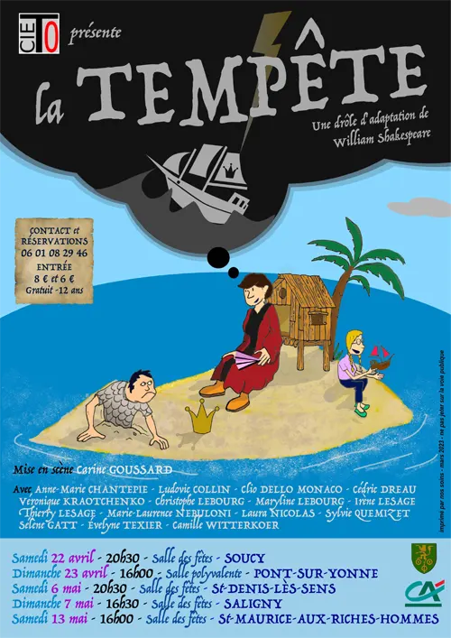 Théâtre : "La Tempête" une drôle d'adaptation de Shakespeare par la Compagnie To de Soucy – Saint-Maurice-aux-Riches-Hommes (Salle polyvalente) (affiche de l’événement)