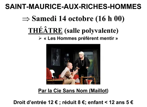 Théâtre : "Les Hommes préfèrent mentir" par le Théâtre Sans Nom de Maillot – Saint-Maurice-aux-Riches-Hommes (Eglise) (affiche de l’événement)