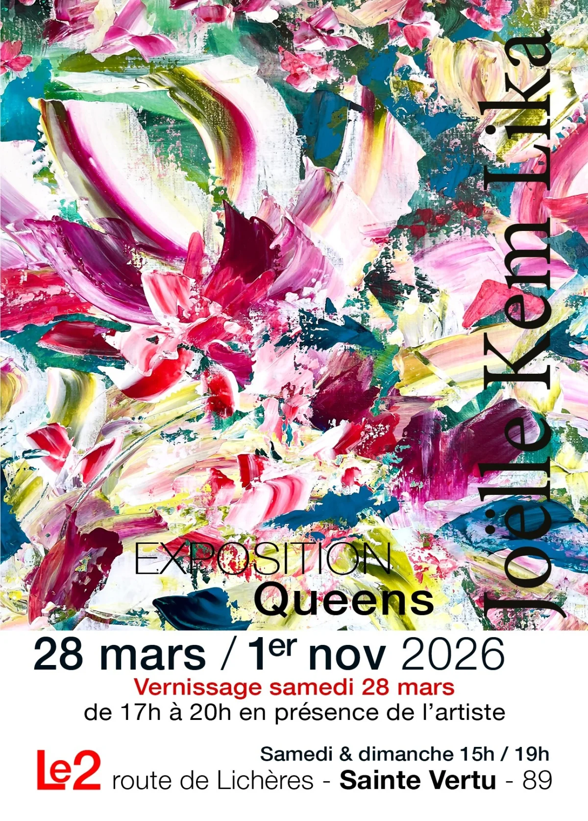 Nouvelle exposition "Queens" de l'artiste peintre Joëlle Kem Lika – Sainte-Vertu (Le 2) (affiche de l’événement)
