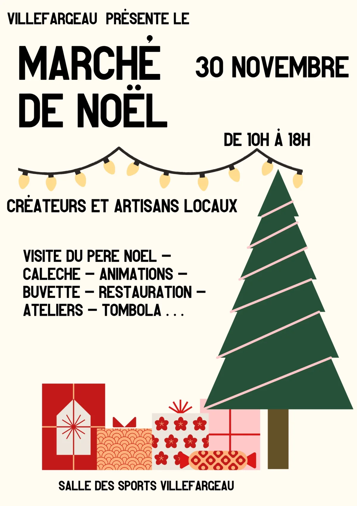 Marché de Noël de Villefargeau / Artisanat local, Gastronomie Locale / Visite du Père Noël, Calèche, Animations / Buvette, Restauration – Villefargeau (Salle Multisports) (affiche de l’événement)
