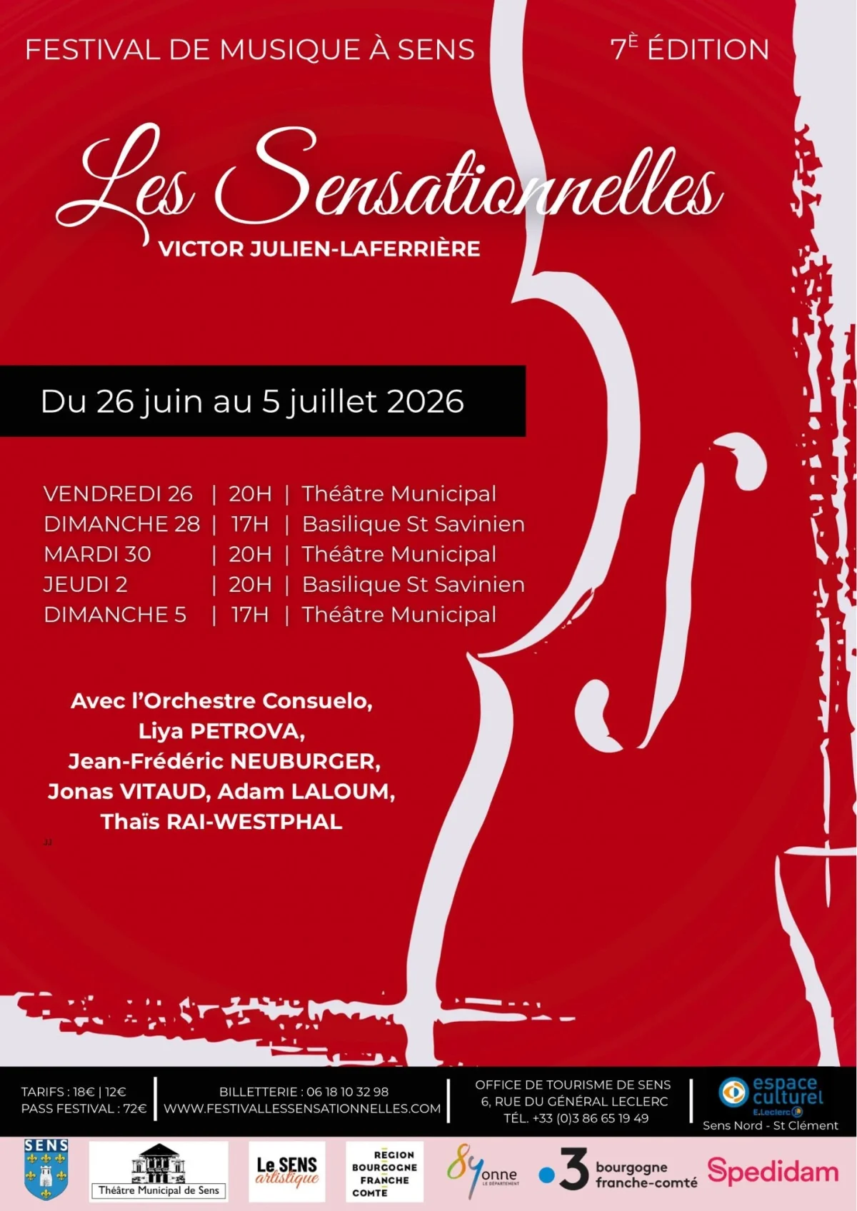 Liya Petrova, violon / Jean-Frédéric Neuburger, piano / Orchestre Consuelo / Victor Julien-Laferriere, direction / Œuvres de Liszt, Sibelius – Sens (Théâtre Municipal de Sens) (affiche de l’événement)