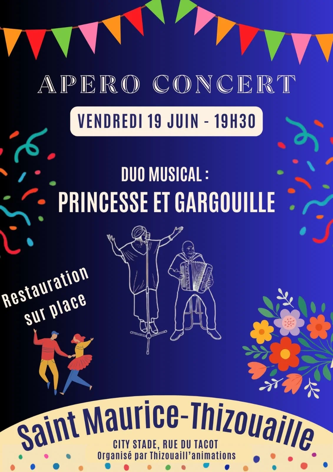 Apéro-concert avec le duo musical Princesse et Gargouille – Saint Maurice Thizouaille (City Stade / Rue du Tacot) (affiche de l’événement)