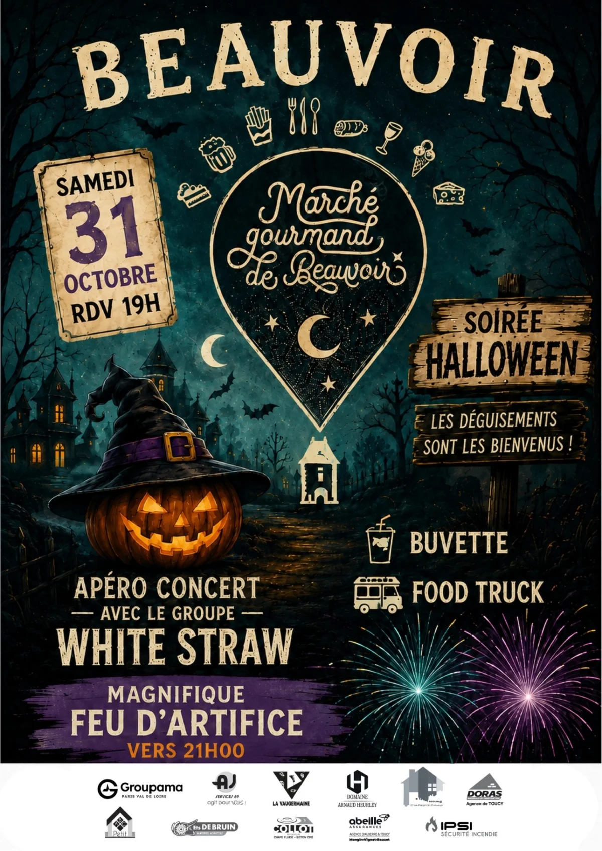 Apéro Concert Halloween et Feu d'artifice – Beauvoir (Place de l'église) (affiche de l’événement)