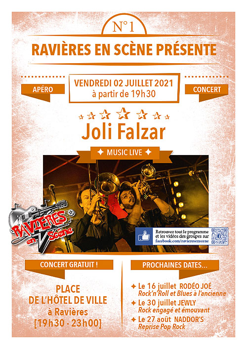 1er apéro-concert avec Joli Falzar (musique festive) dans le cadre de Ravières en Scène (saison 6) – Ravières (Place de l'Hôtel de Ville) (affiche de l’événement)