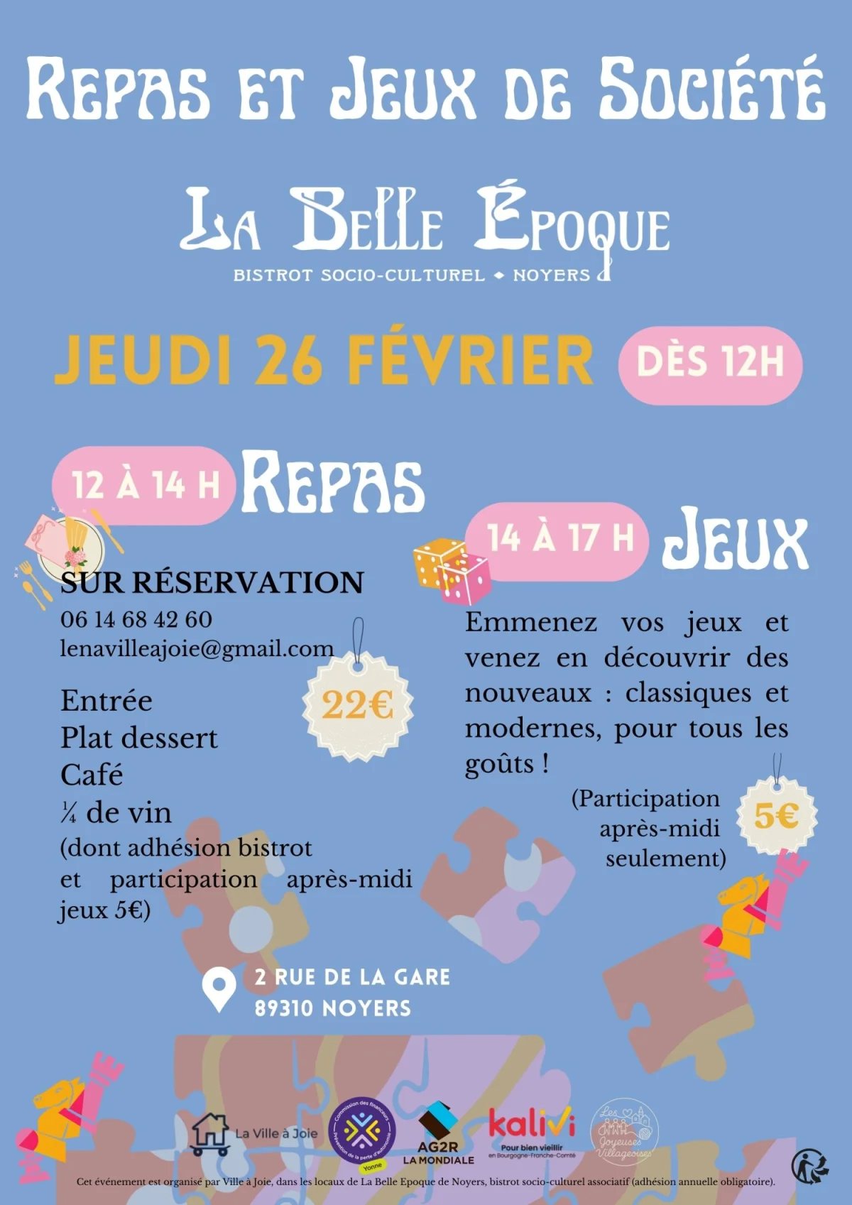 Après-midi Jeux avec les Joyeuses Villageoises (La Ville à Joie) / Option Déjeuner sur Réservation /4ème et dernière édition ! – Noyers (La Belle Epoque de Noyers) (affiche de l’événement)