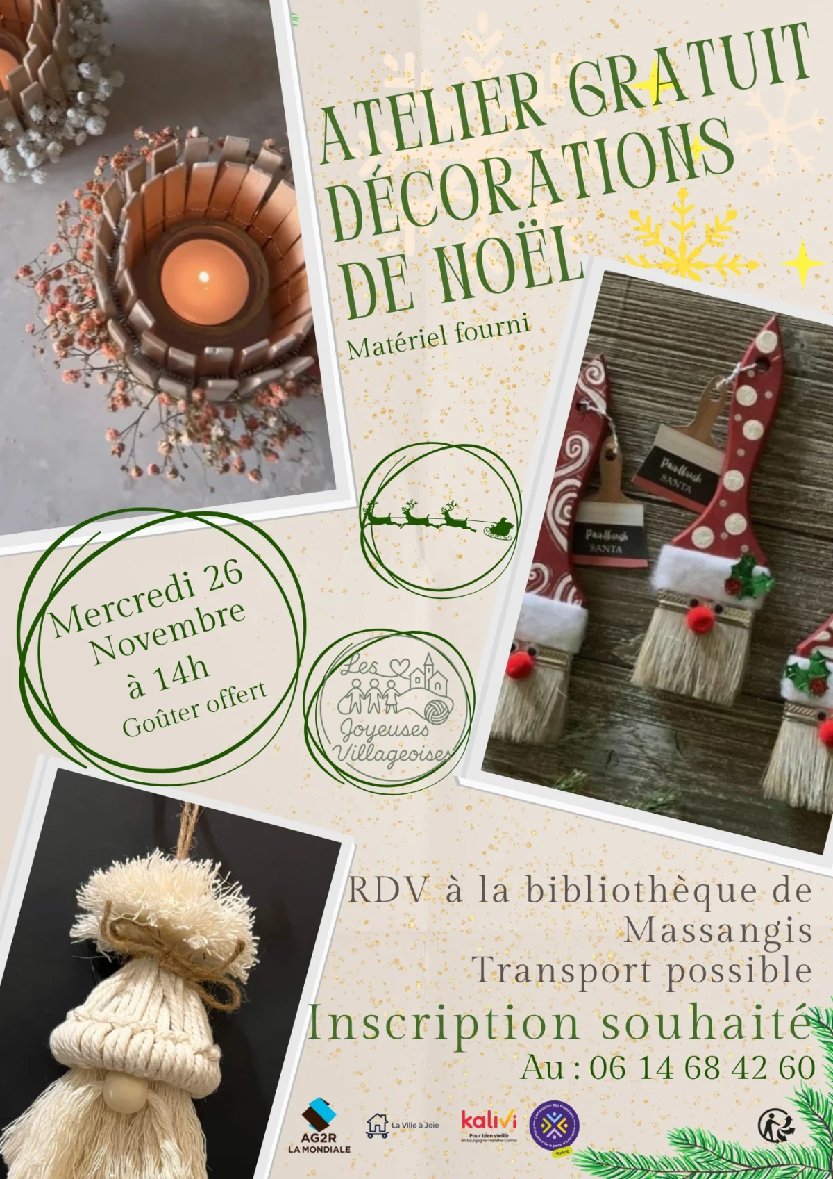 Atelier gratuit créations de Nöel – Massangis (Médiathèque) (affiche de l’événement)