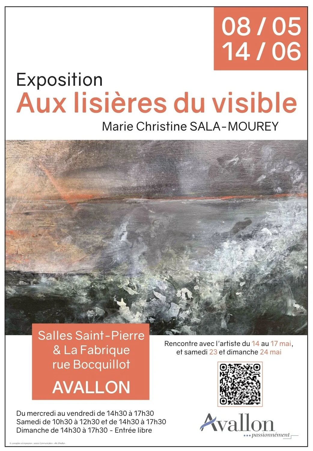 Exposition "Aux lisières du visible" : peintures par Marie Christine Sala-Mourey – Avallon (Salle Saint Pierre et La Fabrique / Rue Bocquillot) (affiche de l’événement)