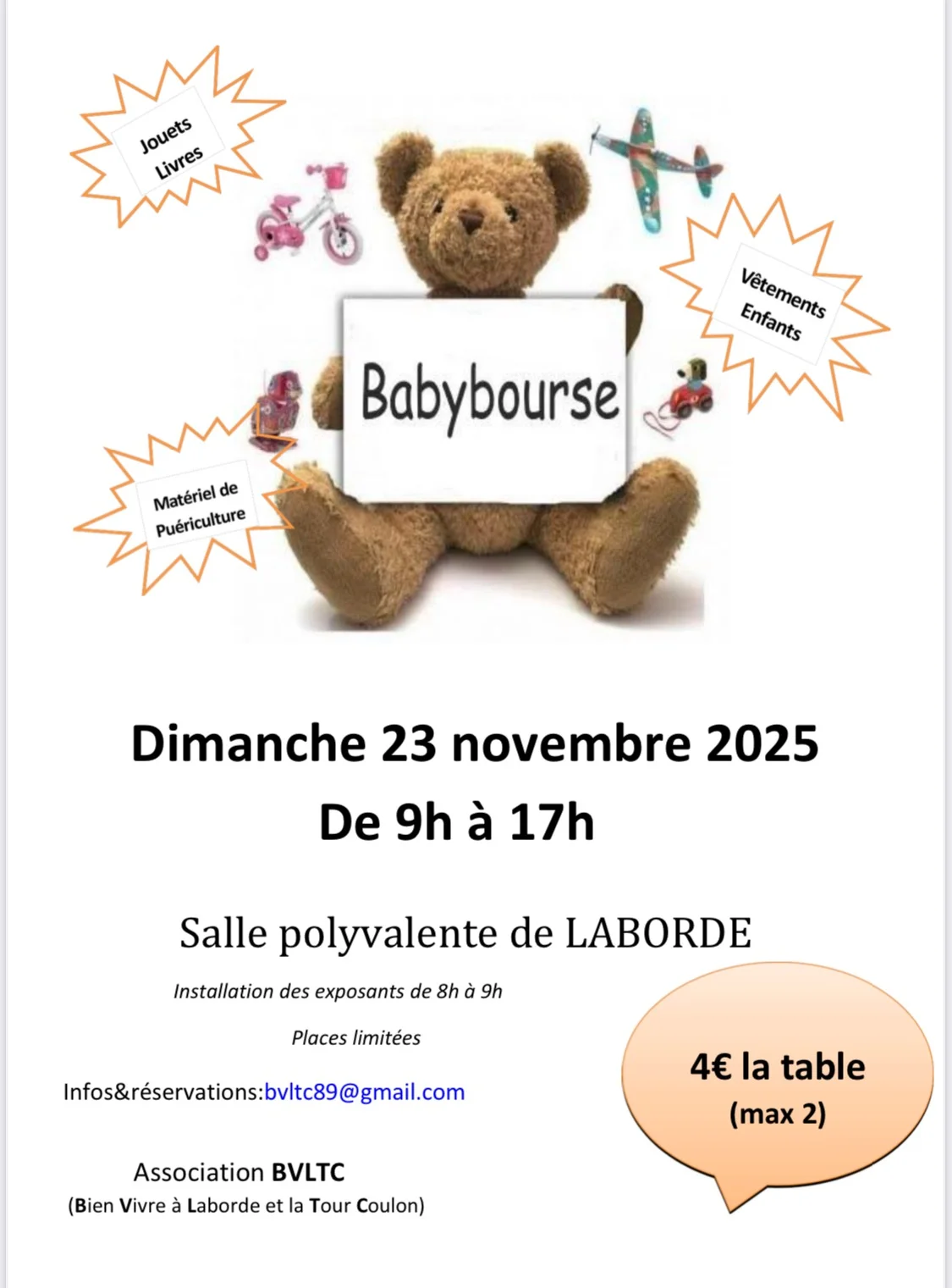 Babybourse – Labord / Auxerre (Salle polyvalente de Laborde) (affiche de l’événement)