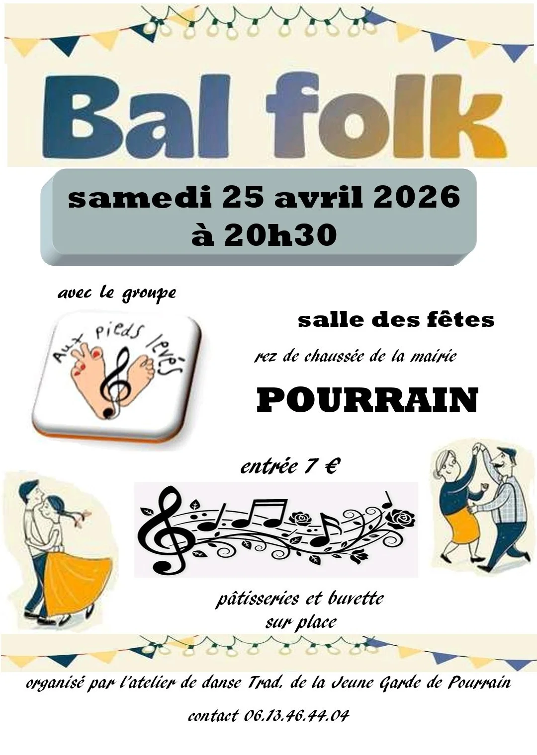 Bal folk avec le groupe Aux Pieds Levés – Appoigny (Pourrain) (affiche de l’événement)