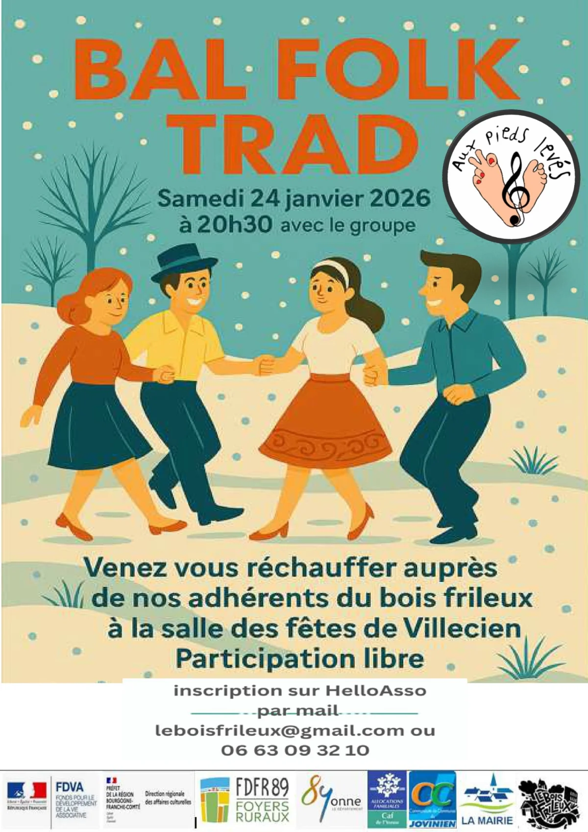Bal folk trad avec le groupe aux Pieds levés – Villecien (salle des fêtes) (affiche de l’événement)