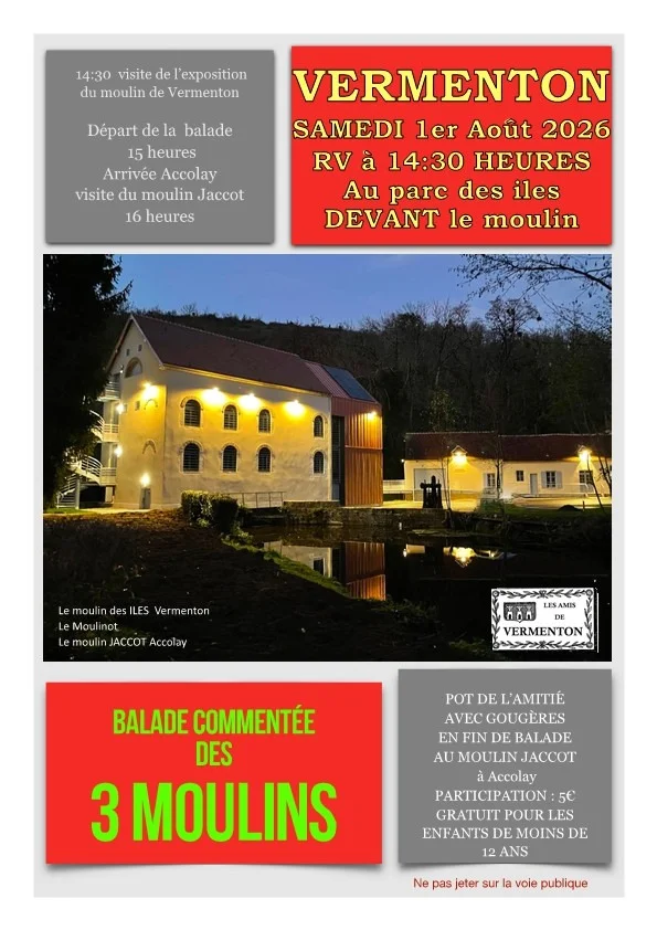 Balade commentée des 3 Moulins – Vermenton (Moulin du Parc des Iles à Vermenton) (affiche de l’événement)