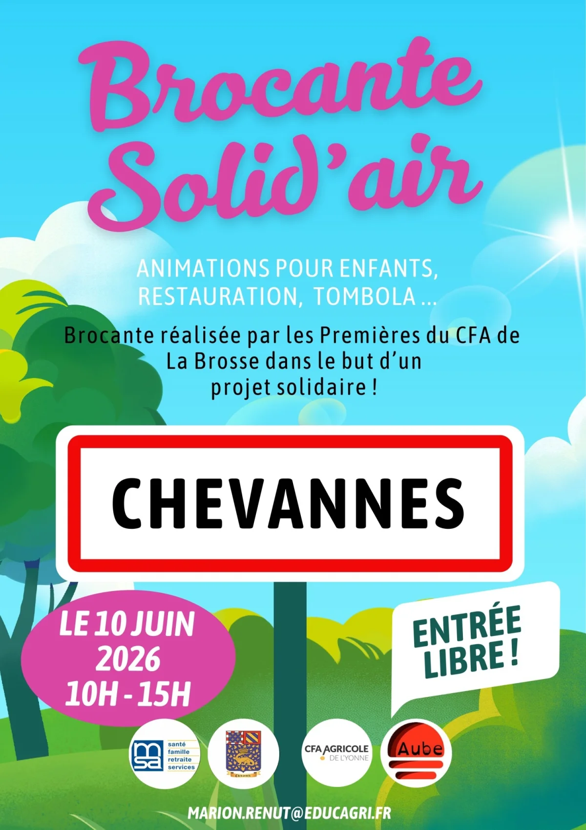 Brocante Solid'air – Chevannes (Ecole primaire de Chevannes) (affiche de l’événement)