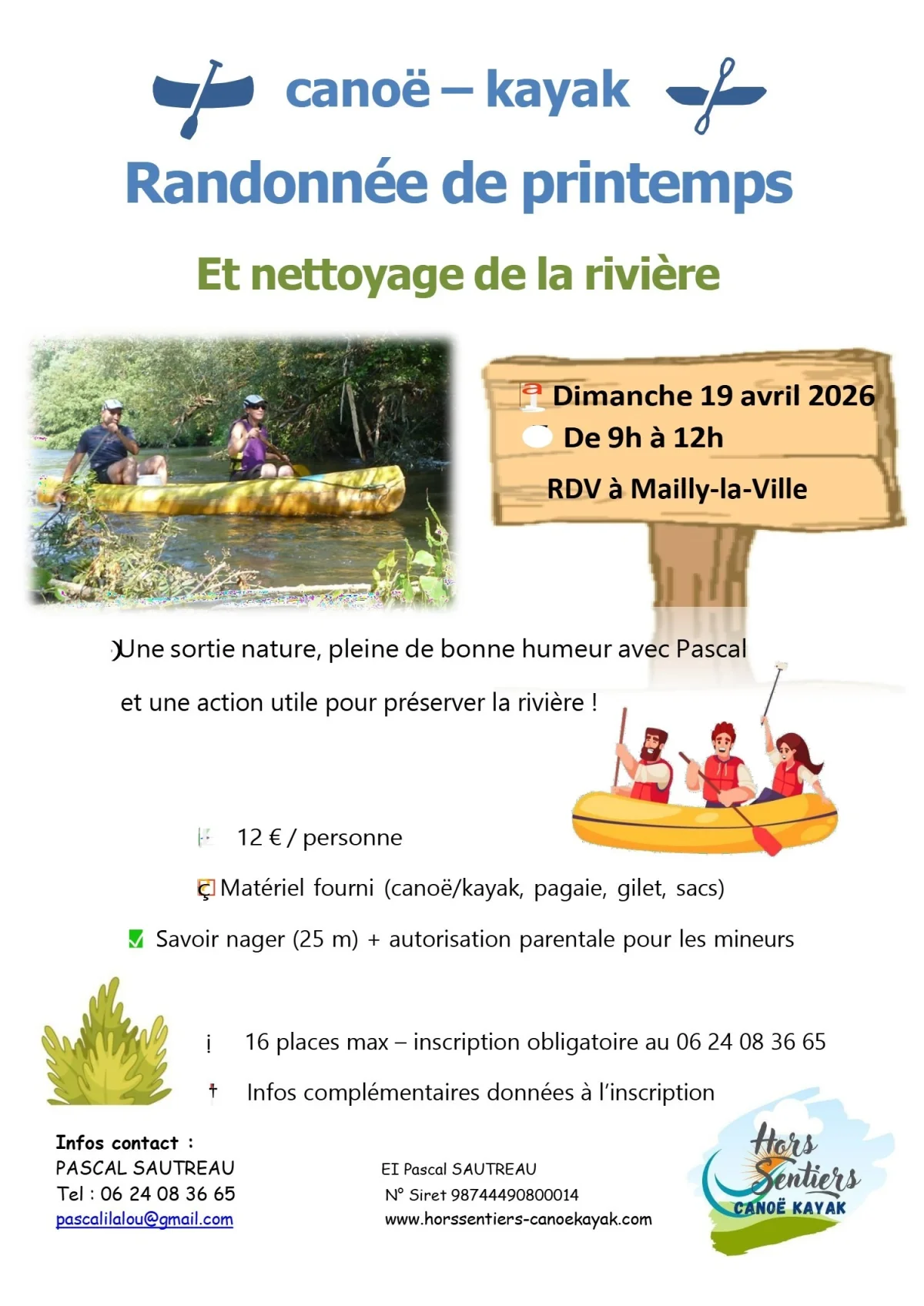 Canoë-kayak : Randonnée de printemps et nettoyage de la rivière – Mailly-la-Ville (Rdv à l'ancien lavoir / sous la mairie) (affiche de l’événement)