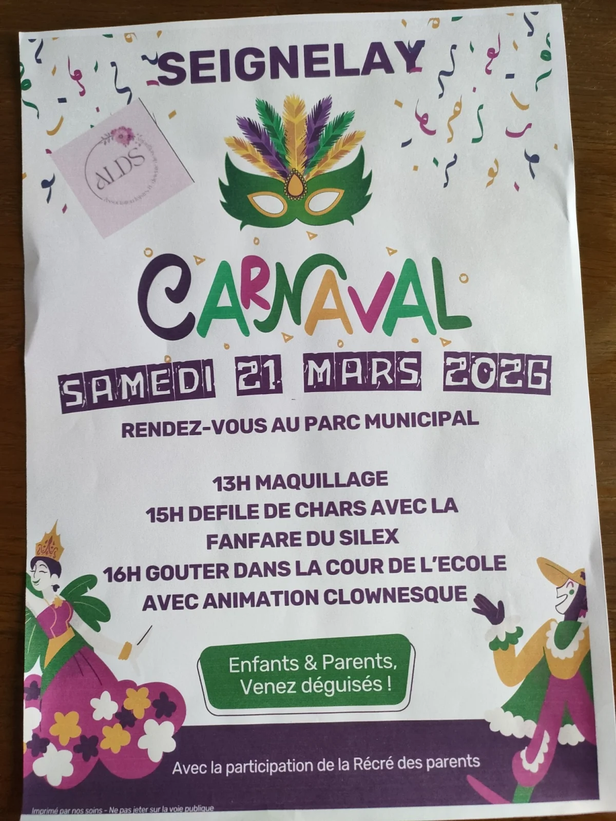 Carnaval / Défilé de chars dans le village avec fanfare et animation clownesque. – Seignelay (Seignelay) (affiche de l’événement)
