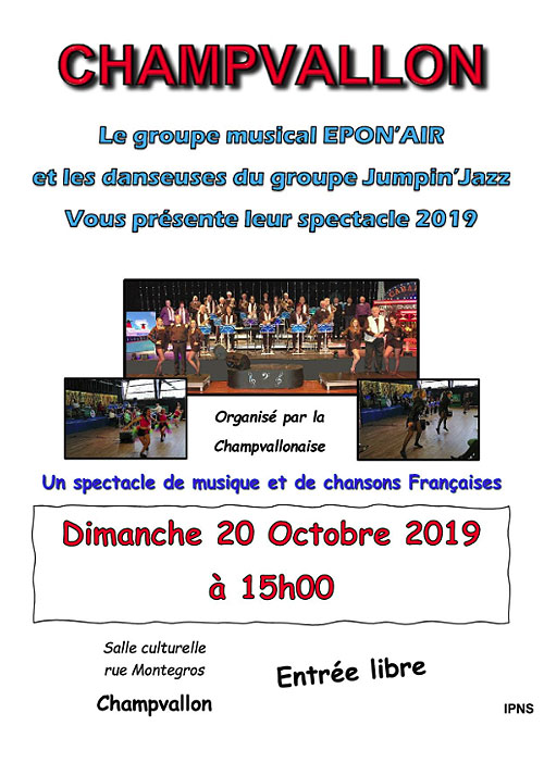 Concert-spectacle avec LE GROUPE MUSICAL EPON'AIR et les danseuses du Groupe Jump'in Jazz (nouveau spectacle 2019 / Varieté française des années 80)
