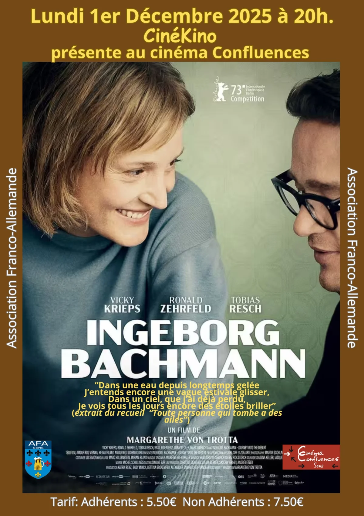 Ciné-club CinéKino: film « Ingeborg Bachmann » (2024) avec Vicky Krieps proposé par l'Association franco-allemande de Sens – Sens (Cinéma Confluences de Sens) (affiche de l’événement)