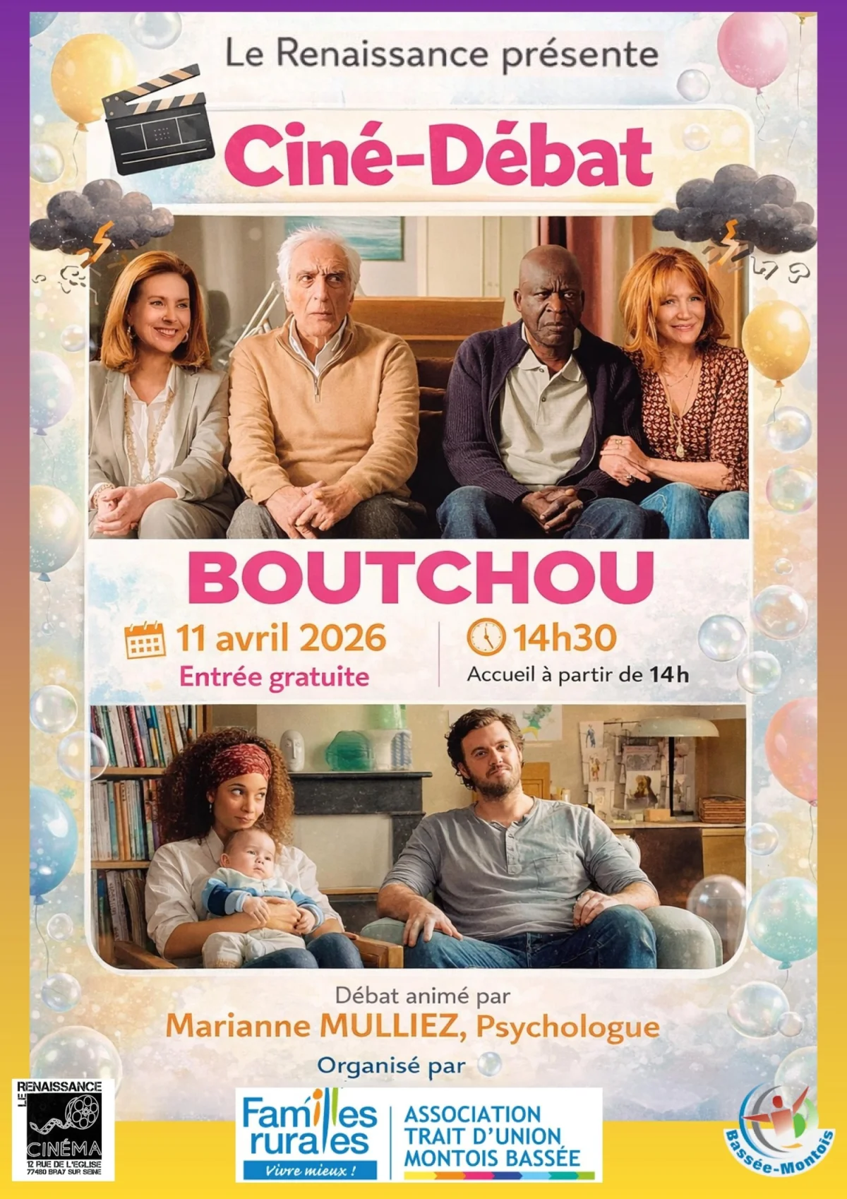 Ciné-Débat : Projection du film "Boutchou" et débat animé par Marianne Mulliez (psychologue) – Bray-sur-Seine / Seine-et-Marne (Cinéma Le Renaissance) (affiche de l’événement)