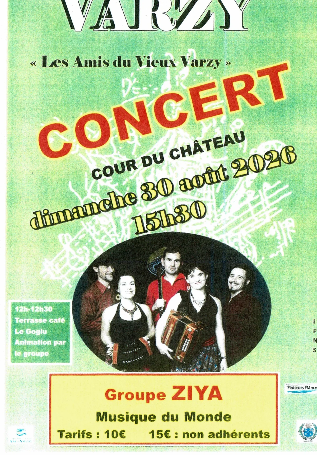 Concert annuel des Amis du Vieux Varzy (58210) avec le groupe ziya ( chansons du monde). – Varzy / Nièvres (Château de varzy) (affiche de l’événement)
