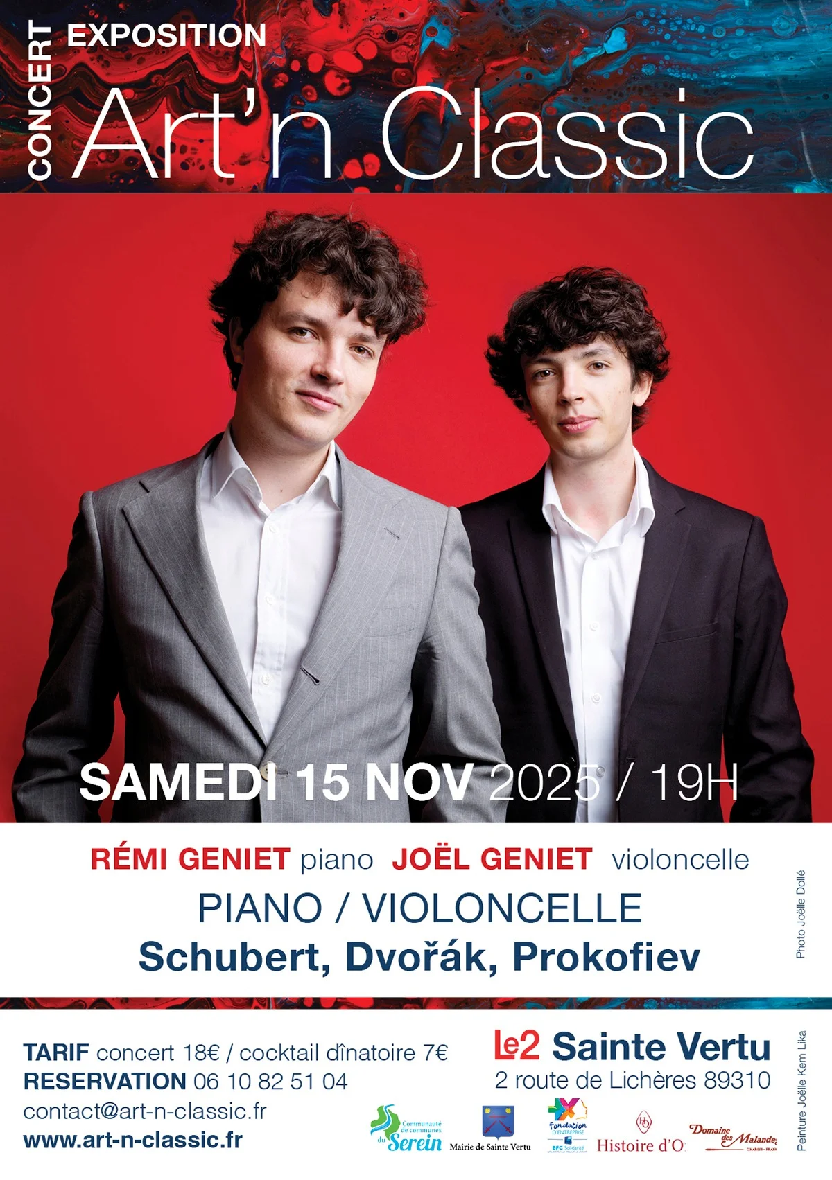 Concert Art'n Classic - Duo piano / violoncelle (Schubert, Dvorák, Prokofiev) par Rémi Geniet, piano et Joël Geniet, violoncelle – Sainte Vertu (Le2) (affiche de l’événement)