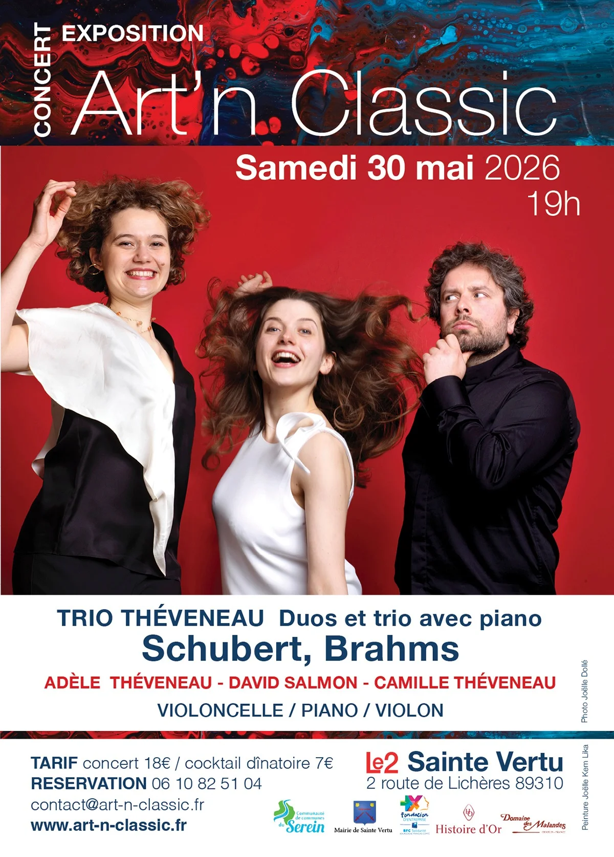 Concert Art'n Classic, Trio Théveneau / Duos et trio avec piano / Brahms, Schubert – Sainte-Vertu (Le 2) (affiche de l’événement)