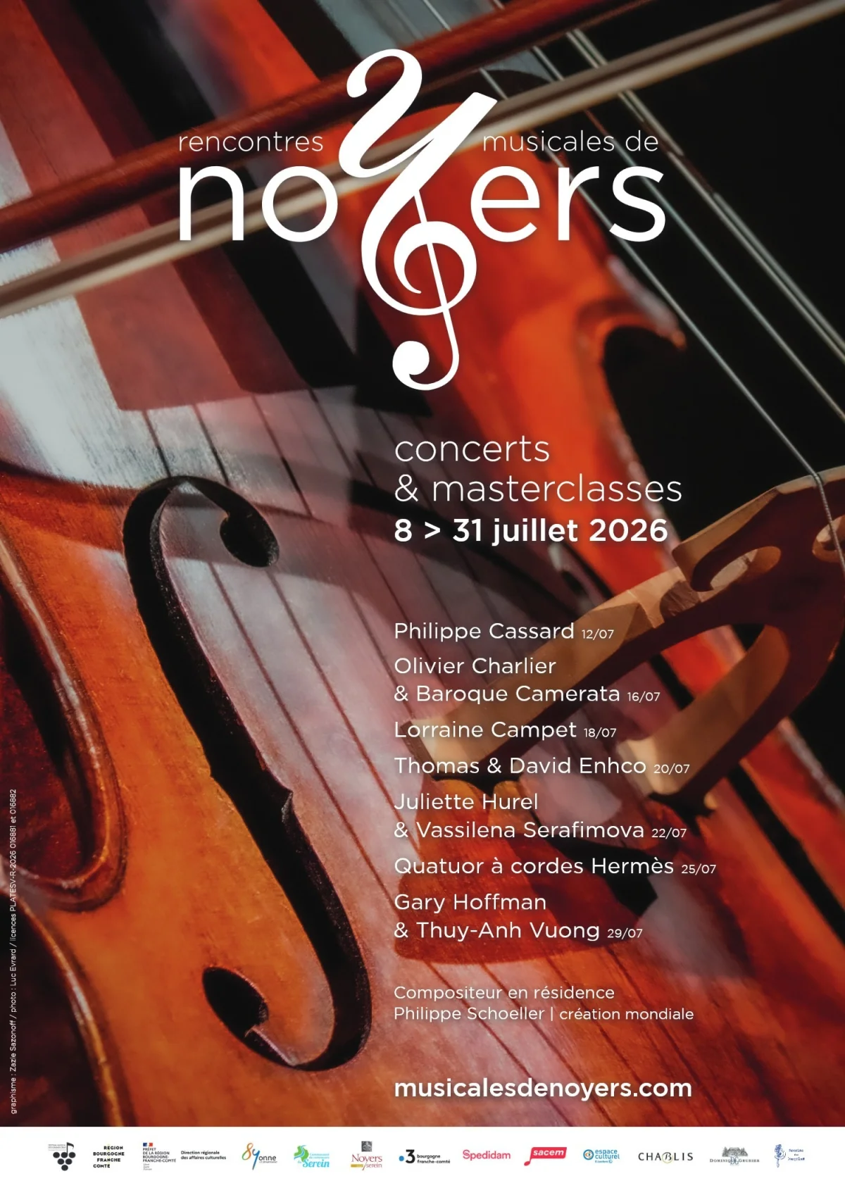 Concert avec Olivier Charlier (violoniste) avec l'orchestre Baroque Camerata (Taïwan) dans le cadre des 35èmes Rencontres Musicales de Noyers – Noyers sur Serein (Eglise notre dame) (affiche de l’événement)