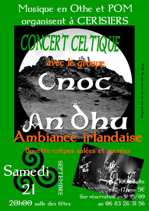 CONCERT CELTIQUE avec le groupe CNOC AN 'DHU  /
Ambiance irlandaise