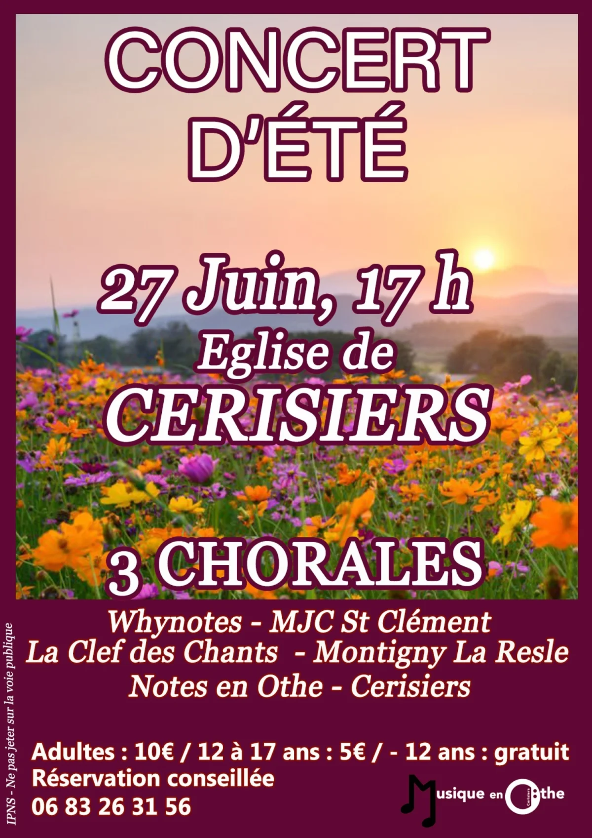 Concert d'été avec les Chorales : Whynotes de Saint Clément, La Clef des Chants de Montigy la Resle et Notes en Othe de Cerisiers – Cerisiers (Eglise) (affiche de l’événement)