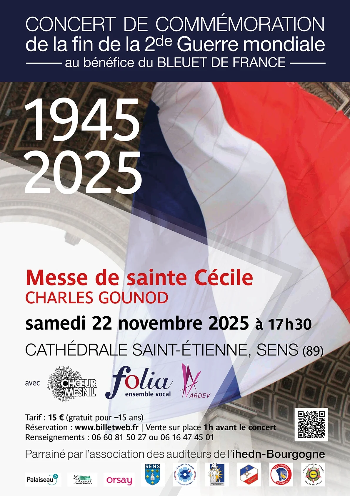 Concert de commémoration de la fin de la Seconde Guerre mondiale au bénéfice du Bleuet de France – Sens (Cathédrale Saint-Etienne) (affiche de l’événement)