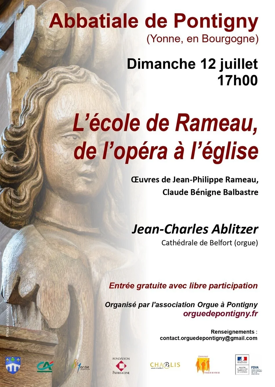 Concert d'orgue : "L’école de Rameau, de l’opéra à l’église" (oeuvres de Jean-Philippe Rameau et de Claude Bénigne Balbastre) avec Jean-Charles Ablitzer (organiste de la Cathédrale de Belfort) – Pontigny (Abbatiale) (affiche de l’événement)