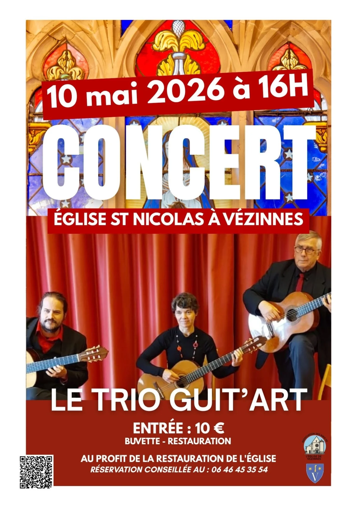 Concert de guitare mandoline / Trio d’artistes / En faveur de la restauration de l’église – Vézinnes (Eglise Saint-Nicolas) (affiche de l’événement)