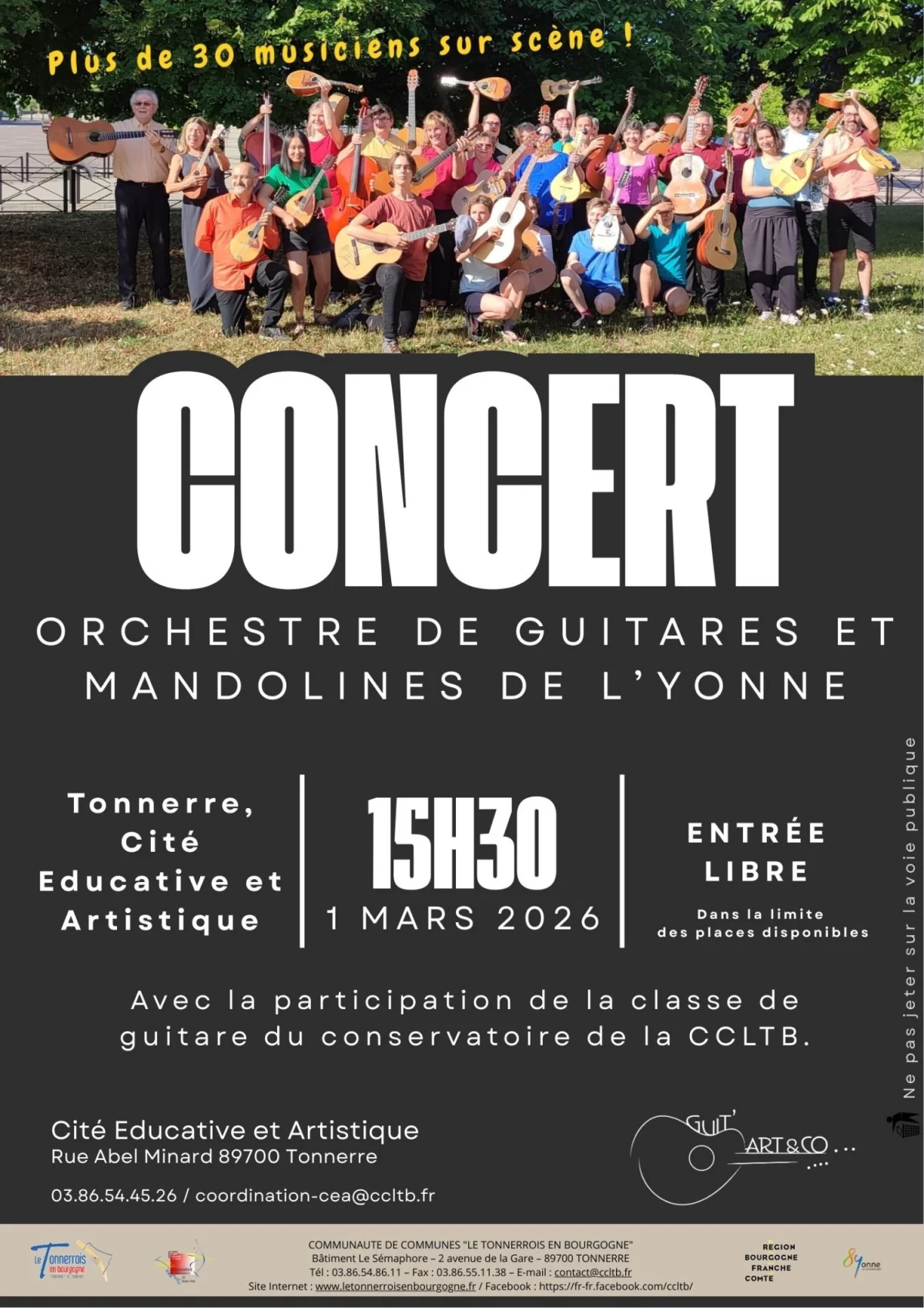 Concert de l'Orchestre de Guitares et Mandolines de l'Yonne – Tonnerre (Cité Éducative et Artistique) (affiche de l’événement)