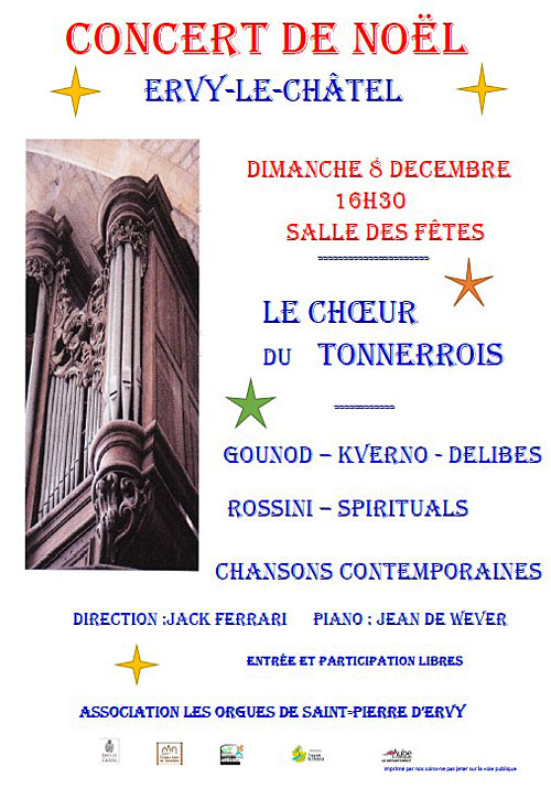 CONCERT DE NOEL par le CHOEUR DU TONNERROIS (Gounod, Kverno, Delibes, Rossini, spirituals, chansons contemporaines / Direction Jack Ferrari / piano : Jean de Wever)