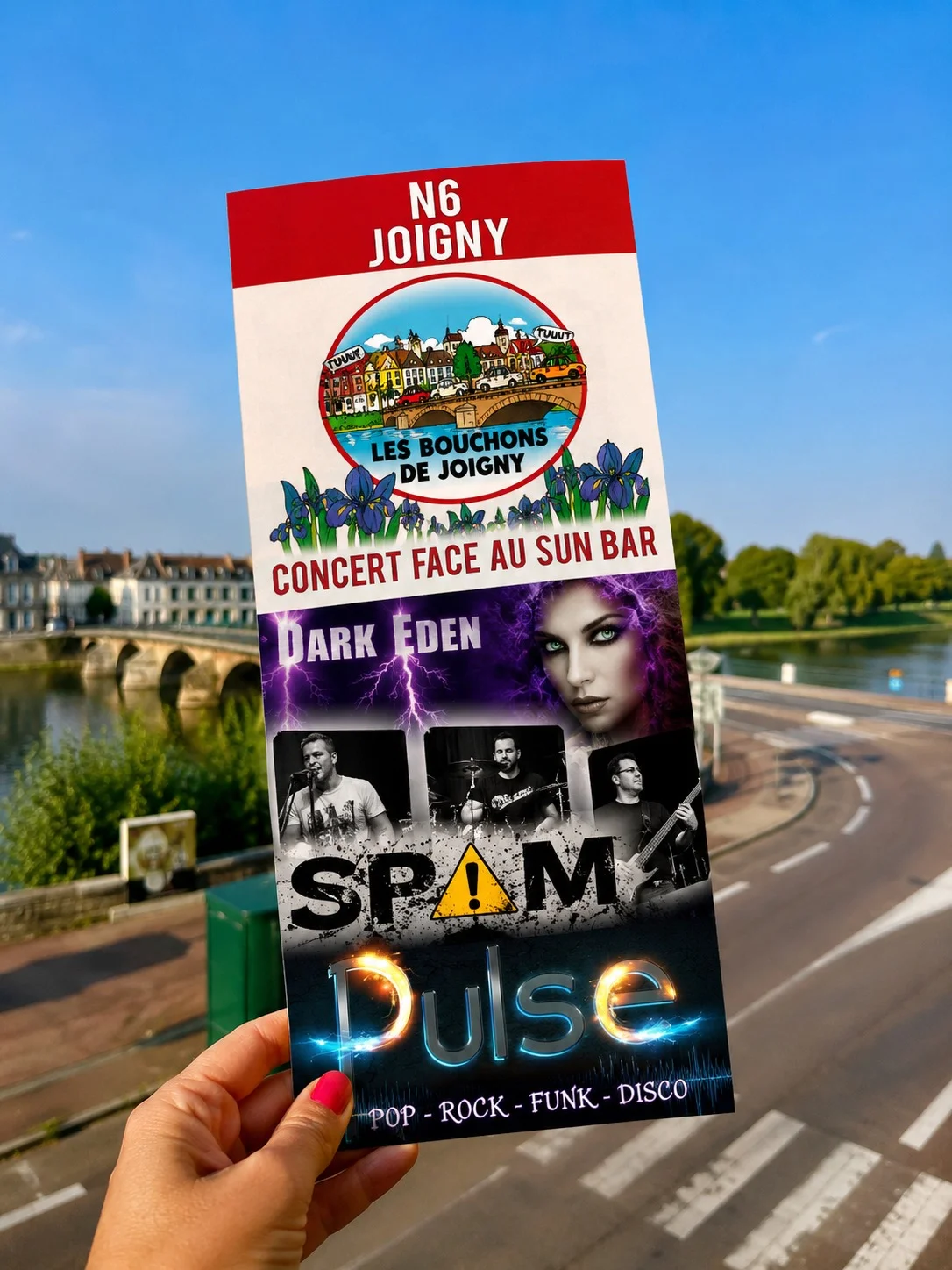 Concert des groupes Dark Eden, Spam et Pulse pour les Bouchons de Joigny au Sun Bar – Joigny (Face au Sun Bar) (affiche de l’événement)