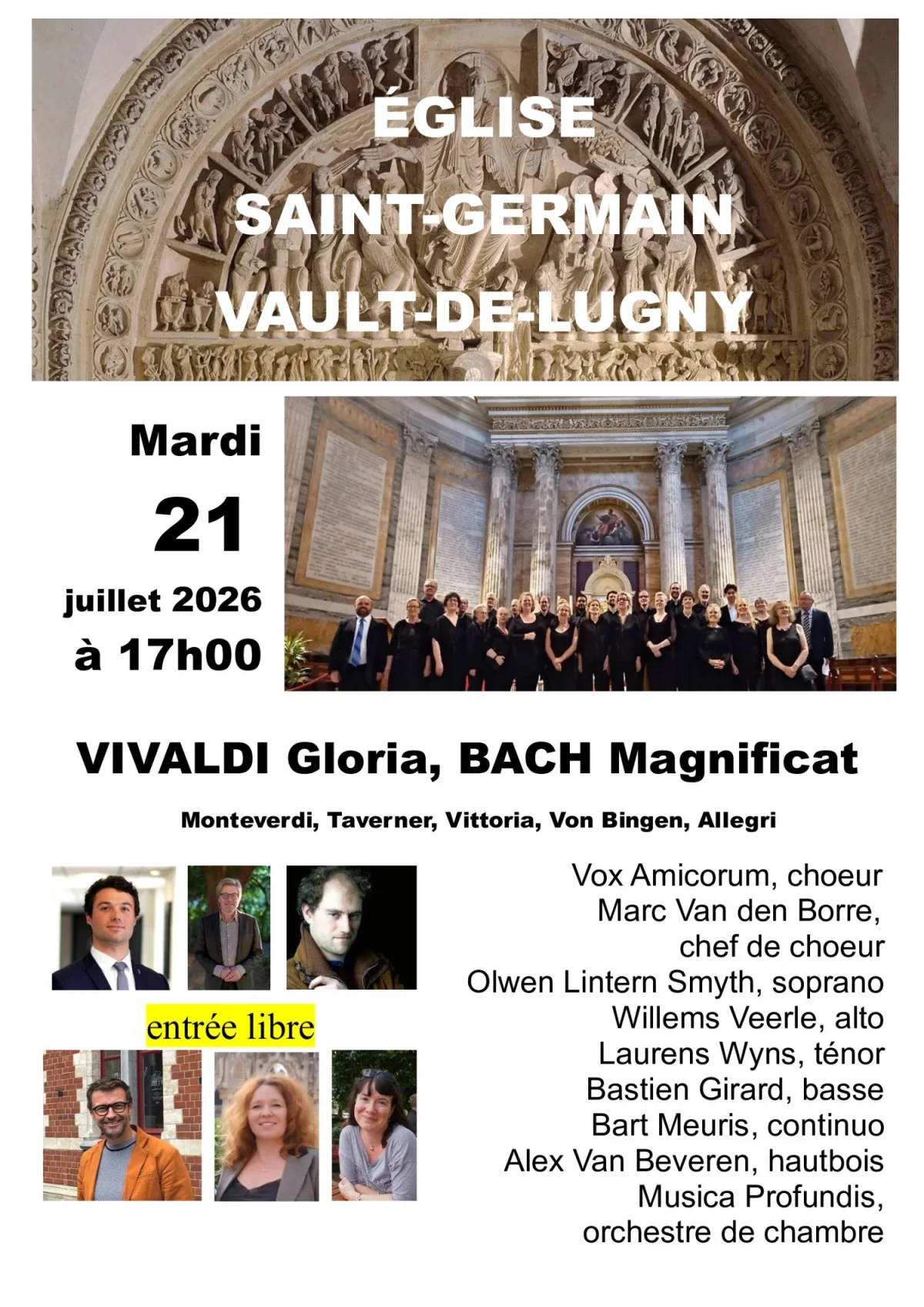 Concert du choeur Vox Amicorum: Vivaldi Gloria, Bach Magnificat, Monteverdi, Taverner, Vittoria, Von Bingen – Vault de Lugny (église Saint Germain, place St Germain 89200 Vault de Lugny) (affiche de l’événement)
