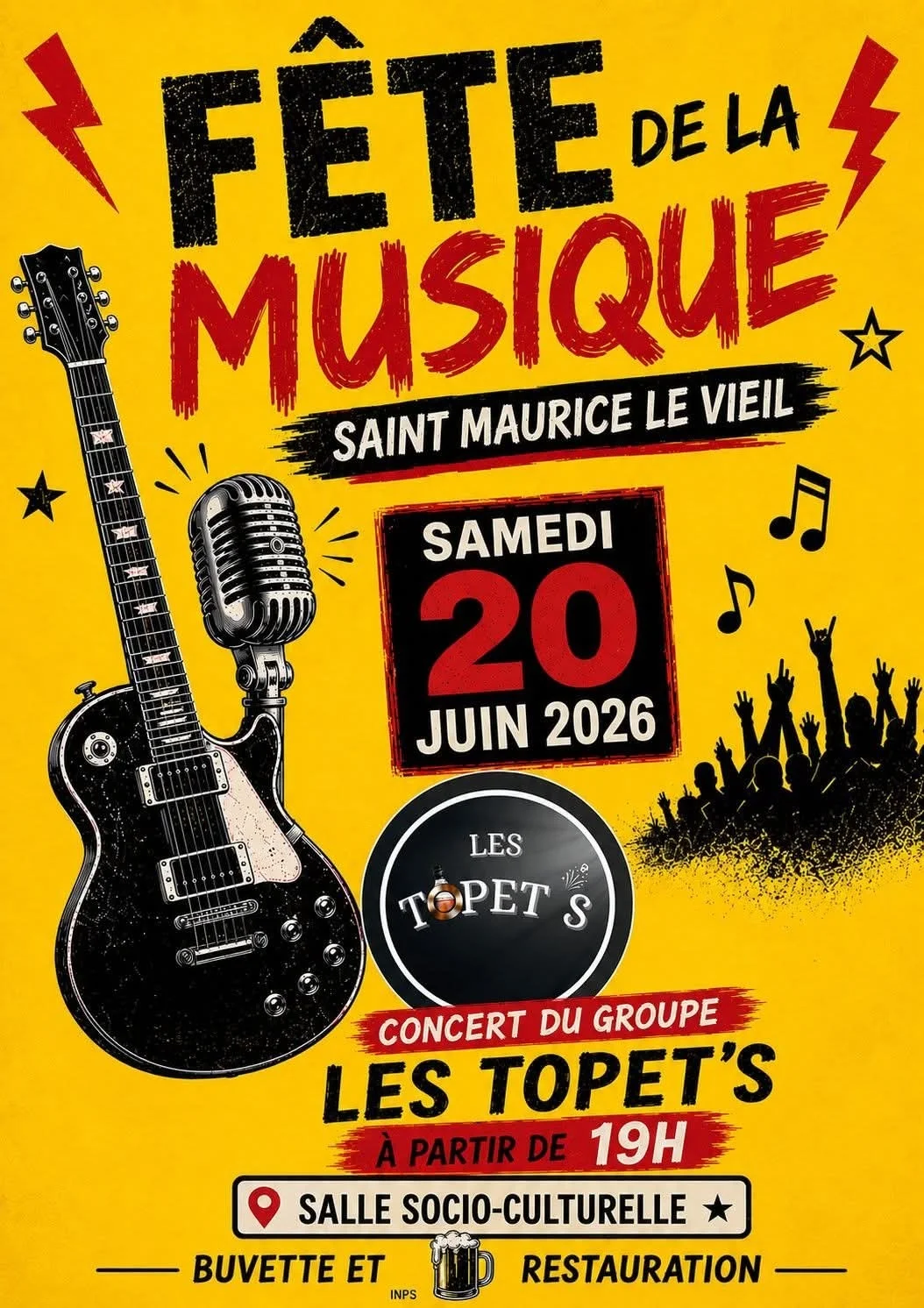 Concert du groupe Les Topet's dans le cadre de la Fête de la Musique – Saint Maurice Le Vieil (Salle Socio-Culturelle) (affiche de l’événement)