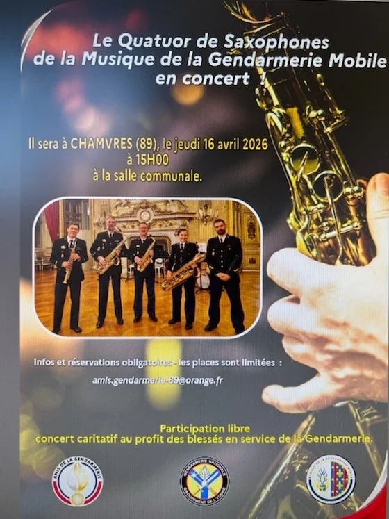 Concert du quatuor de saxophones de la Musique de la Gendarmerie Mobile – Chamvres (Salle Communale) (affiche de l’événement)