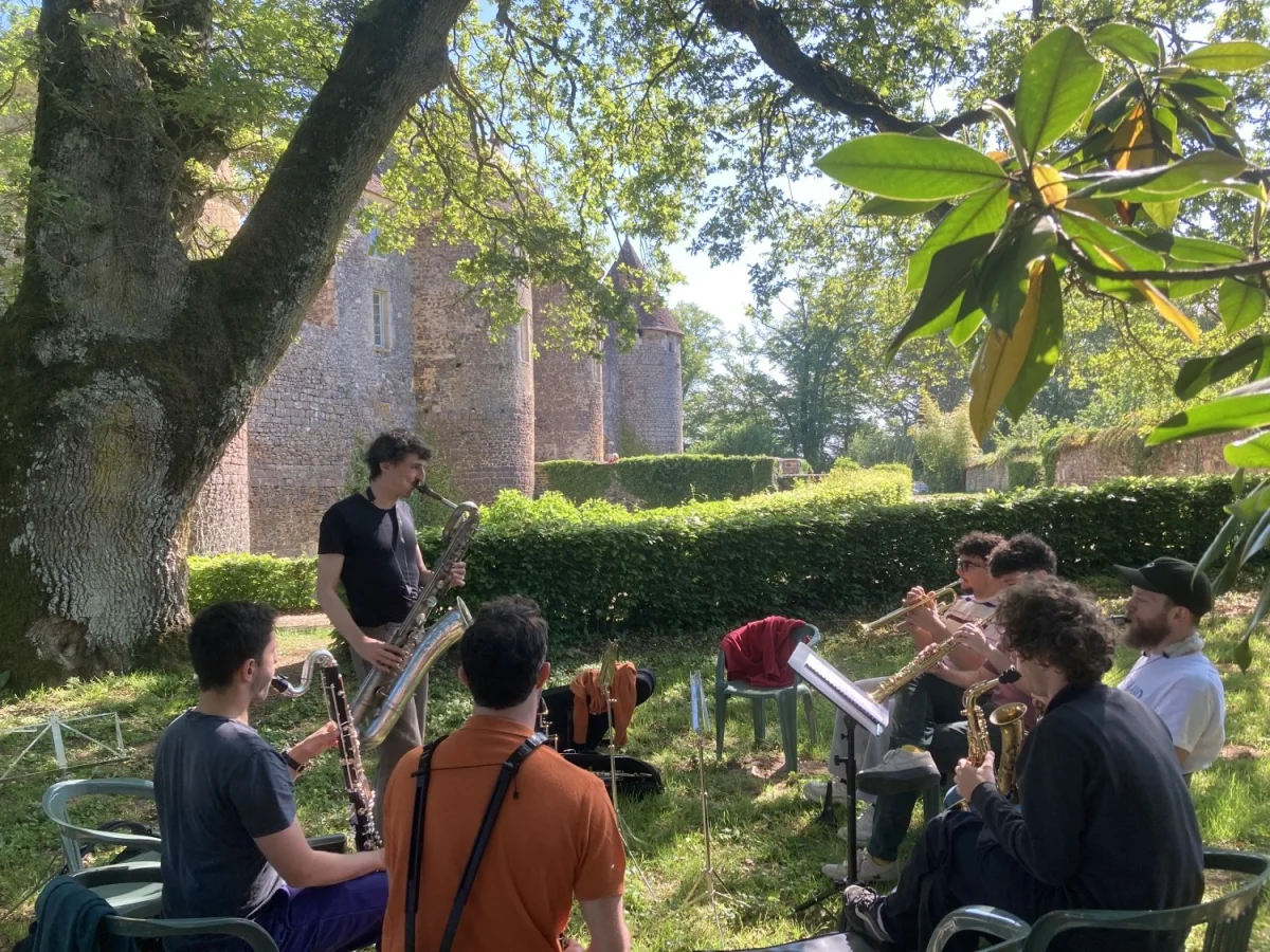 Concert du Stage de Jazz "Immersion dans la musique de Charles Mingus" / Saxophones, trompette, batterie, 3 contrebasses, 2 pianos – Treigny (Château de Ratilly) (affiche de l’événement)