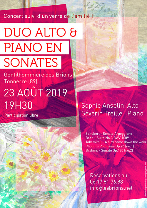 CONCERT : DUO ALTO ET PIANO EN SONATES avec Sophie Anselin (alto) et Sverin Treille (piano) / Oeuvres de Schubert, Bach, Takemisu, Chopin et Brahms /suivi d'un verre de l'amiti