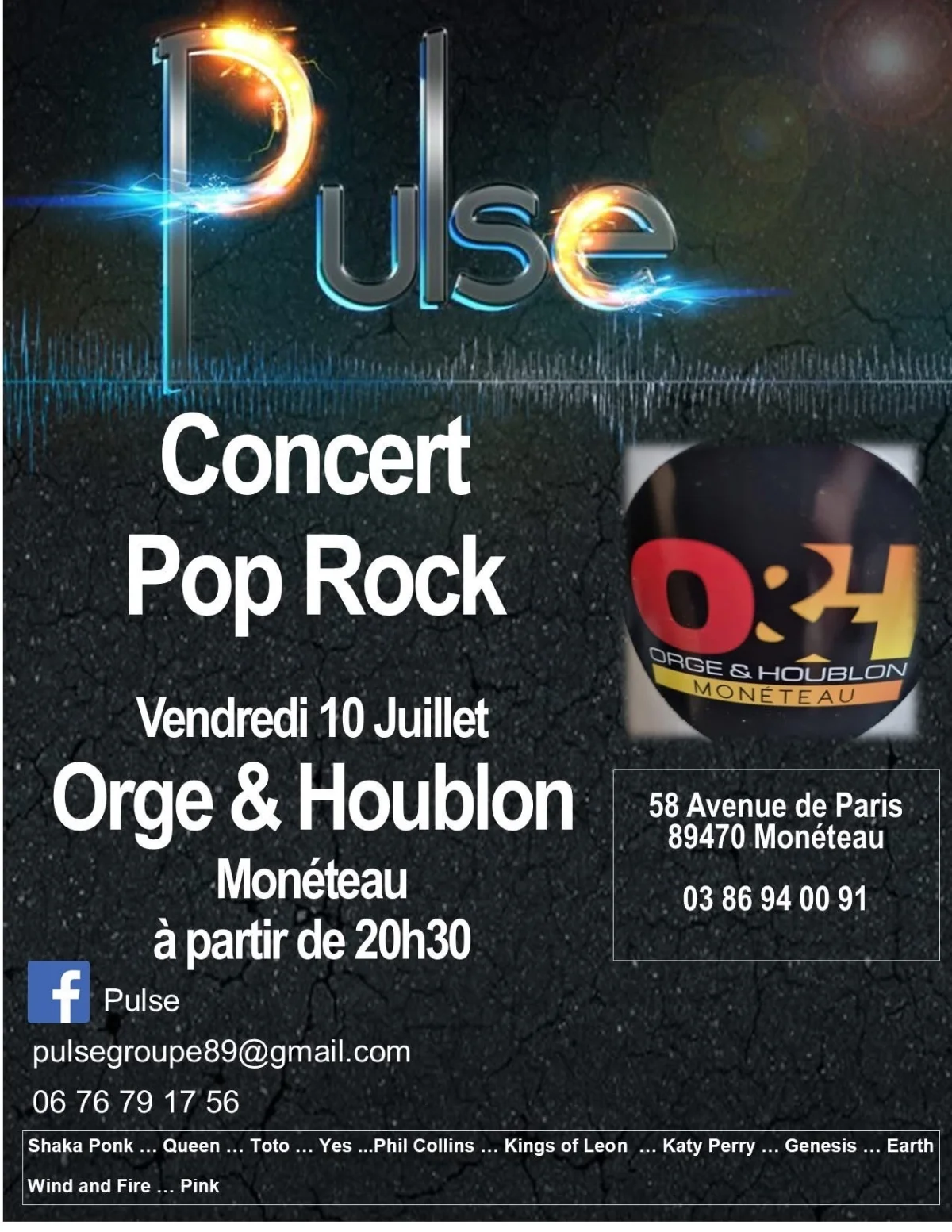 Concert avec le groupe Pulse - Pop/Rock – Monéteau (Orge & Houblon) (affiche de l’événement)
