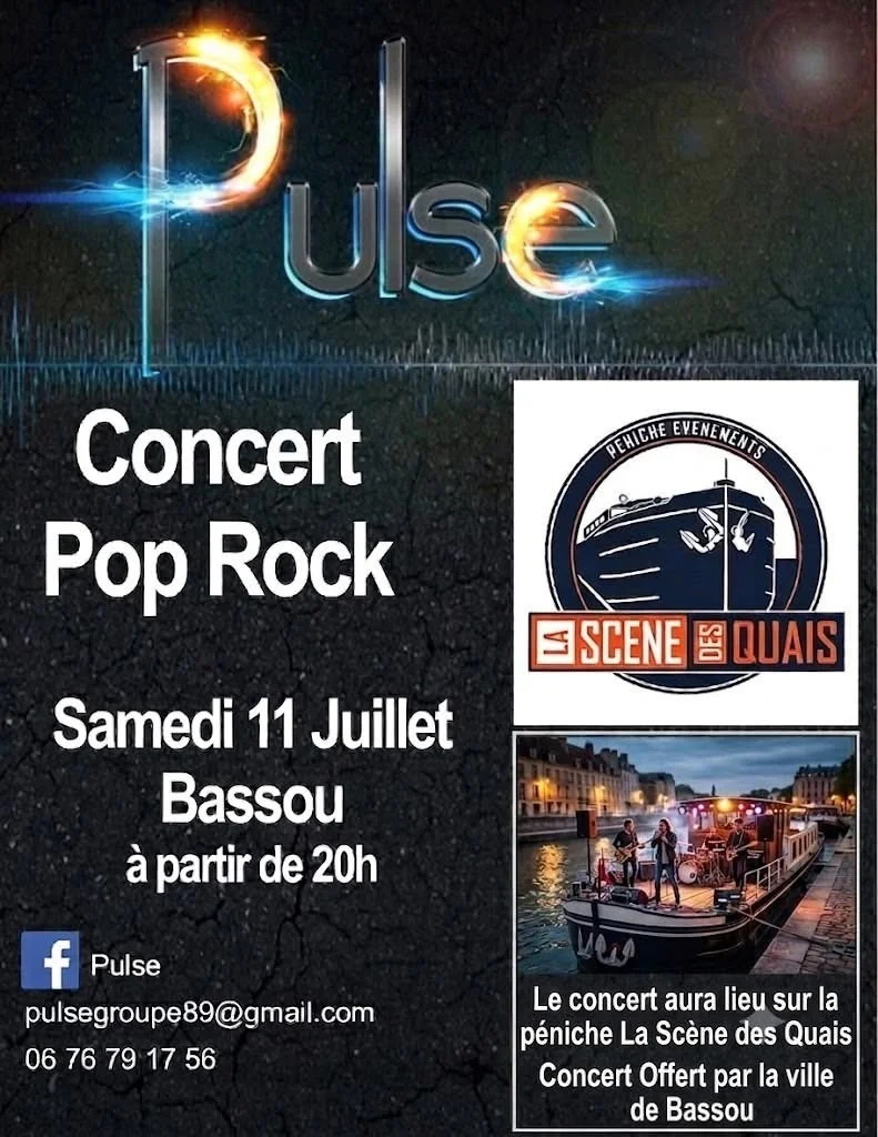 Concert avec le groupe Pulse - Pop/Rock – Bassou (Sur la Péniche de Scène des quais / Bord de l'Yonne) (affiche de l’événement)