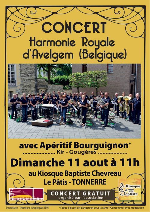 CONCERT avec L'HARMONIE ROYALE D'AVELGEM (BELGIQUE) avec Apritif Bourguignon (kir-gougres)