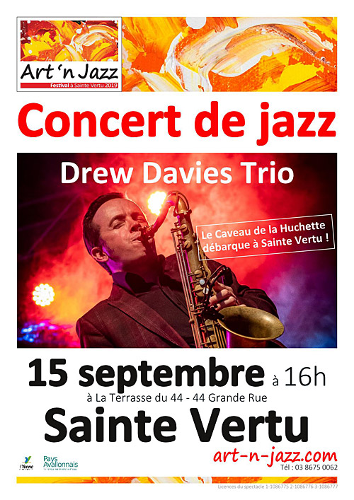 CONCERT JAZZ avec DREW DAVIES TRIO (Le Caveau de la Huchette dbarque  Sainte Vertu !) dans le cadre du Festival Art'n'Jazz