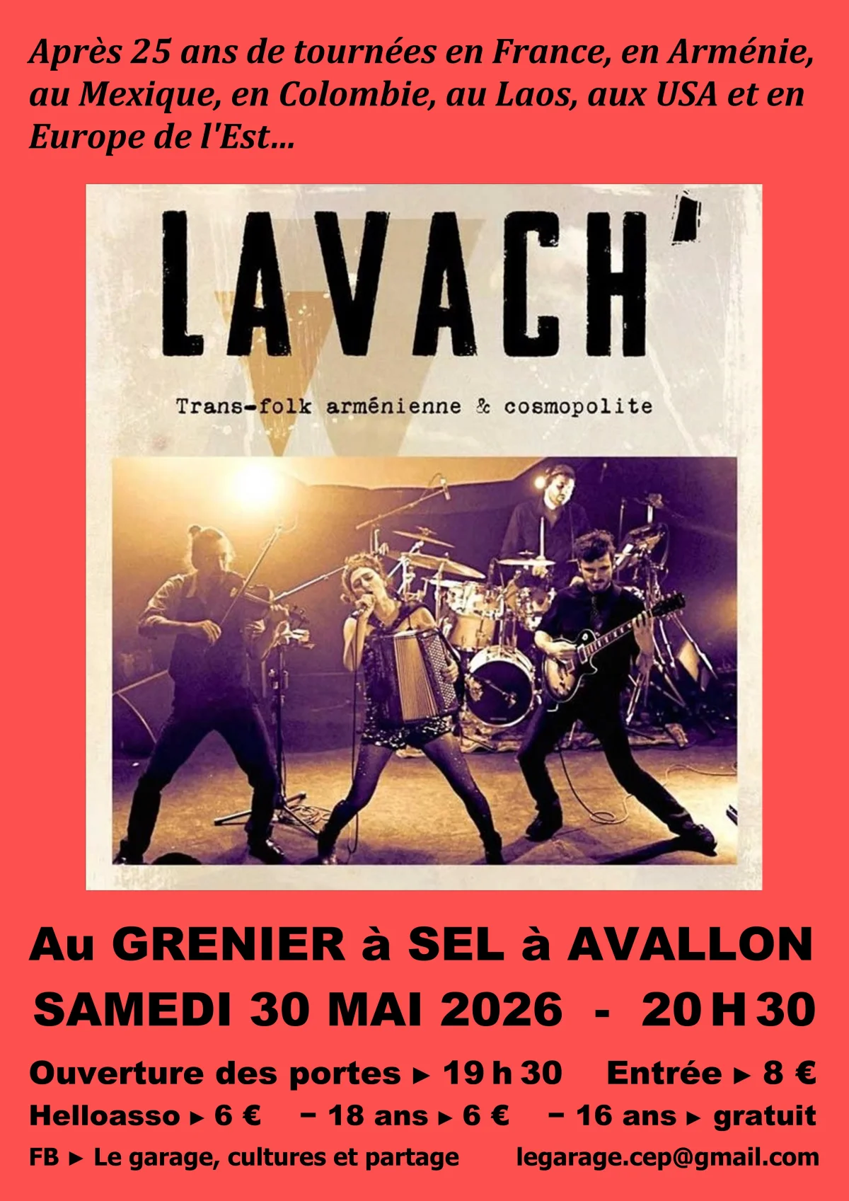Lavach' (Trans-folk arménienne et cosmopolite) en concert – Avallon (Le Grenier à Sel) (affiche de l’événement)