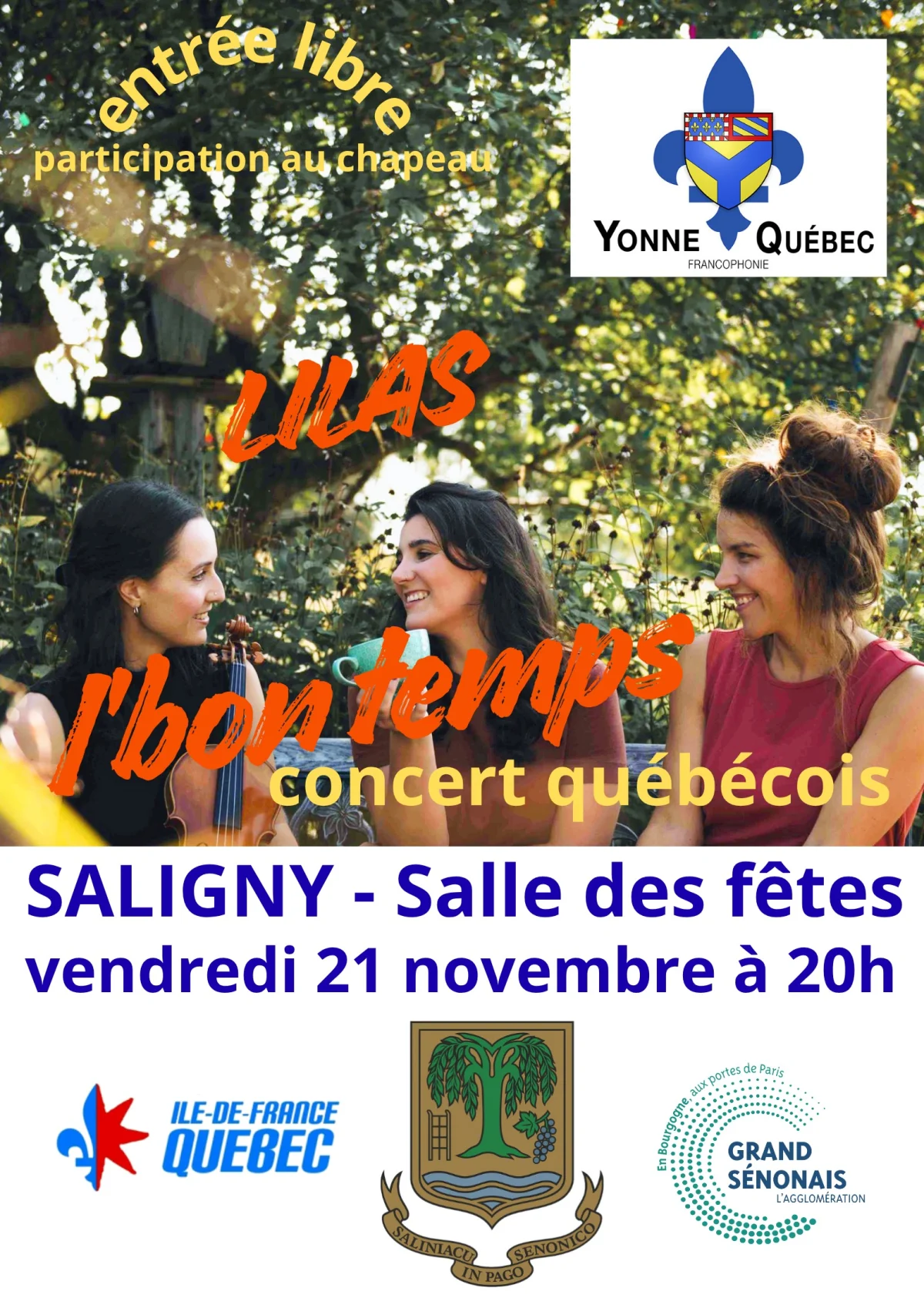 Concert Québécois "l’bon temps" avec Lilas (trio) – Saligny (salle des fêtes) (affiche de l’événement)