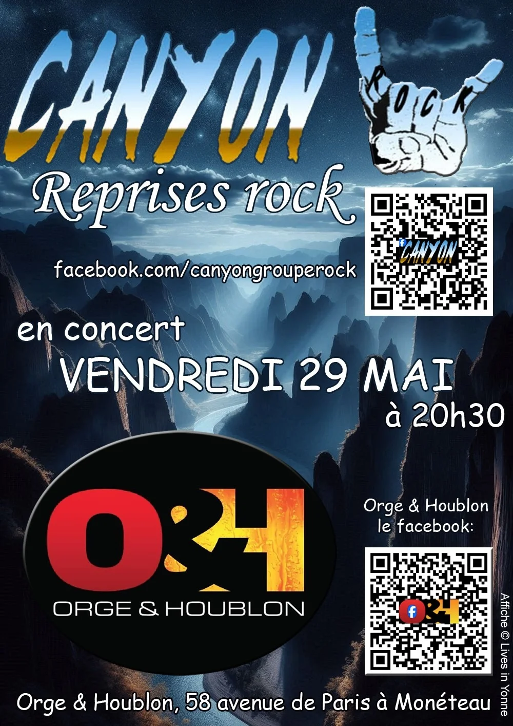 Concert rock avec le groupe Canyon – Monéteau (Orge et Houblon) (affiche de l’événement)