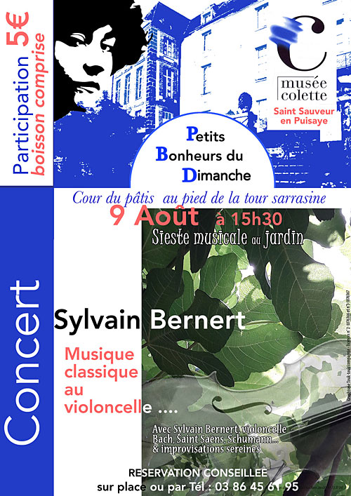 CONCERT / Sieste musicale au jardin avec Sylvain BERNERT (Musique classique au violoncelle / Bach, Saint-Sans, Schumann... & improvisations sereines) dans le cadre des 